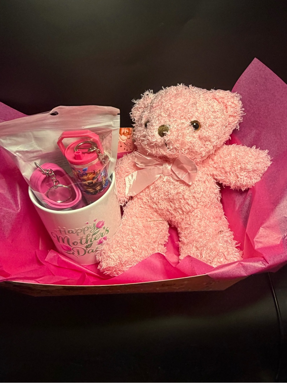 Pink Fuzzy Teddy Bear with Bow
